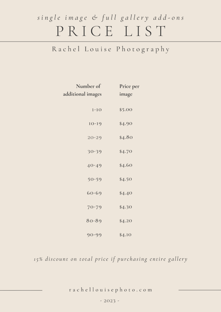 Photography Price List, Rachel Louise Photography LLC | Iowa City, Iowa 